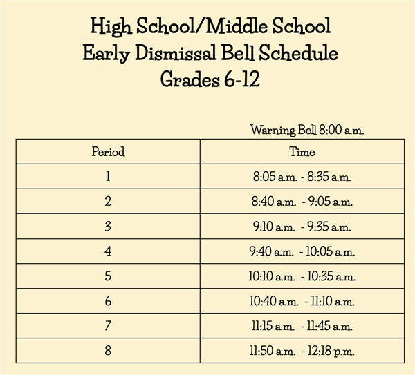 Middlehigh School Bell Schedules Middlehigh School Bell Schedules
